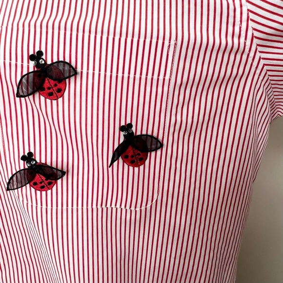 Mili Designs Striped Button Up Lady Bug Shirt Large - Picture 9 of 11